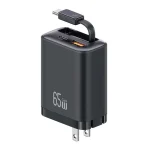 USAMS CC300 65W Fast Charger With Retractable USB-C / Type-C Cable, US Plug