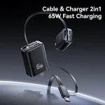 USAMS CC300 65W Fast Charger With Retractable USB-C / Type-C Cable, US Plug - Image 2