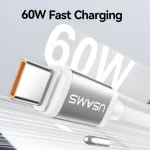 USAMS SJ756 Type-C to Type-C 60W Dual Color Aluminum Alloy Fast Charging Data Cable, Type-C to Type-C - Image 5
