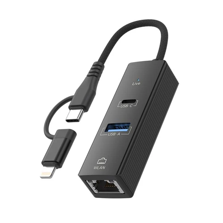 Type-C / 8 Pin to Type-C RJ45 USB-A HUB Expand Converter, Type-C / 8 Pin