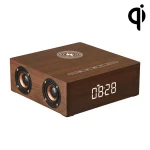 Q5A Multifunctional Wooden Touch Clock Display Wireless Charging Bluetooth Speaker, Support TF Card & U Disk & 3.5mm AUX, Q5A