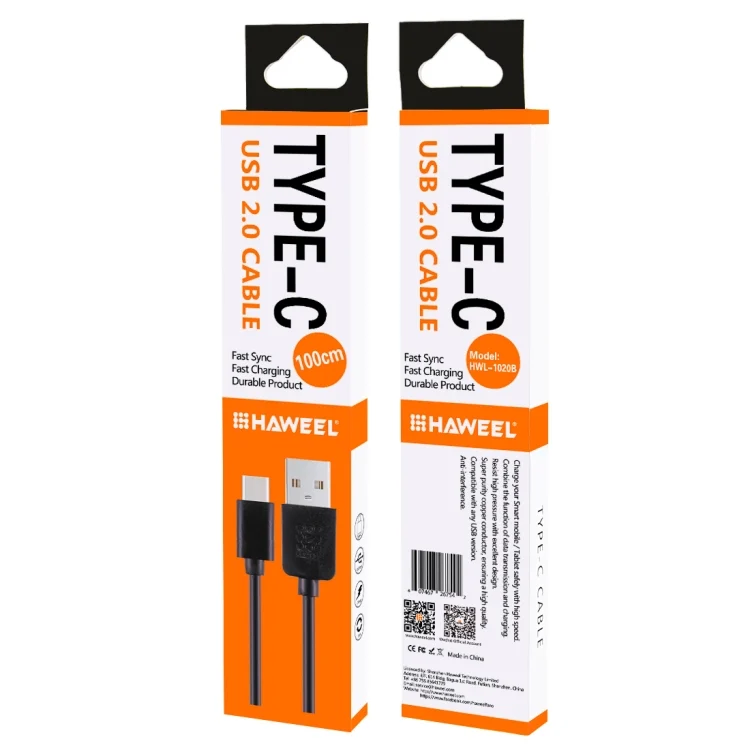 HWL-1020B_3.webp HAWEEL 1m USB-C / Type-C to USB 2.0 Data & Charging Cable, Type-C 1m - Image 4