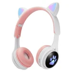 B30 Cat Paw Cat Ears Colorful Luminous Foldable Bluetooth Headset with 3.5mm Jack & TF Card Slot