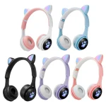 B30 Cat Paw Cat Ears Colorful Luminous Foldable Bluetooth Headset with 3.5mm Jack & TF Card Slot - Image 2