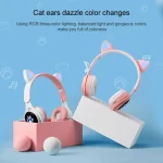 B30 Cat Paw Cat Ears Colorful Luminous Foldable Bluetooth Headset with 3.5mm Jack & TF Card Slot - Image 3