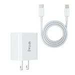 IVON AD48 18W PD Fast Charger + USB-C / Type-C to 8 Pin Data Cable Set, US Plug