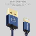 Mcdodo CA-1730 1.2m 2.4A Reversible 8 Pin to USB Denim Cover TPE Jacket Data Sync Charging Cable with Aero Aluminum Head for iPhone, iPad (Denim Blue) - Image 4