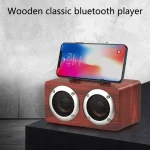 W5B Wooden Portable Dual Horn Stereo Bluetooth Speaker with Phone Holder, Support TF Card / AUX - Image 11