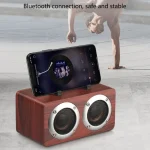 W5B Wooden Portable Dual Horn Stereo Bluetooth Speaker with Phone Holder, Support TF Card / AUX - Image 12