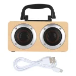 W5B Wooden Portable Dual Horn Stereo Bluetooth Speaker with Phone Holder, Support TF Card / AUX - Image 4