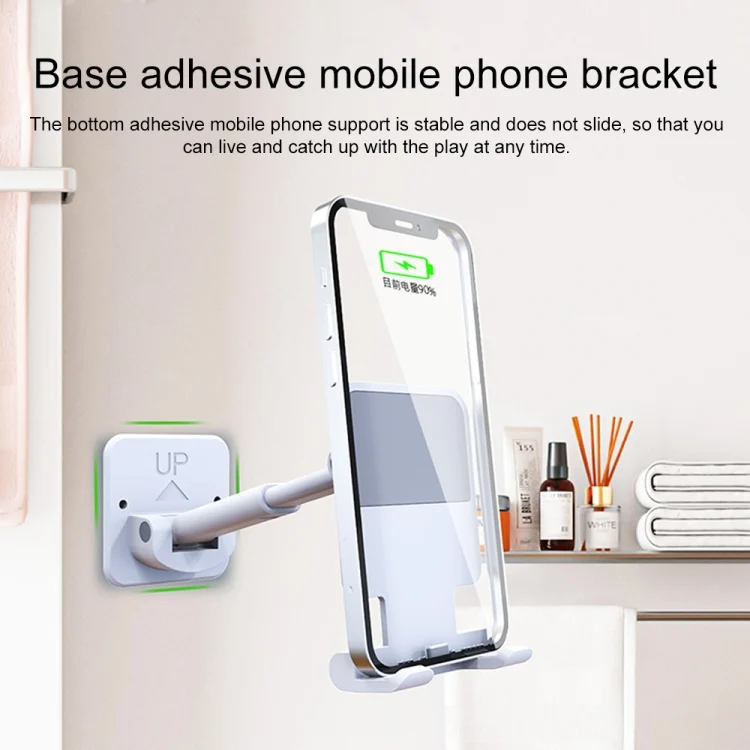 IP7G0905_B4.webp CCT11 Wall Paste Mobile Phone Bracket Foldable Lift Bathroom Kitchen Wall Bracket - Image 5