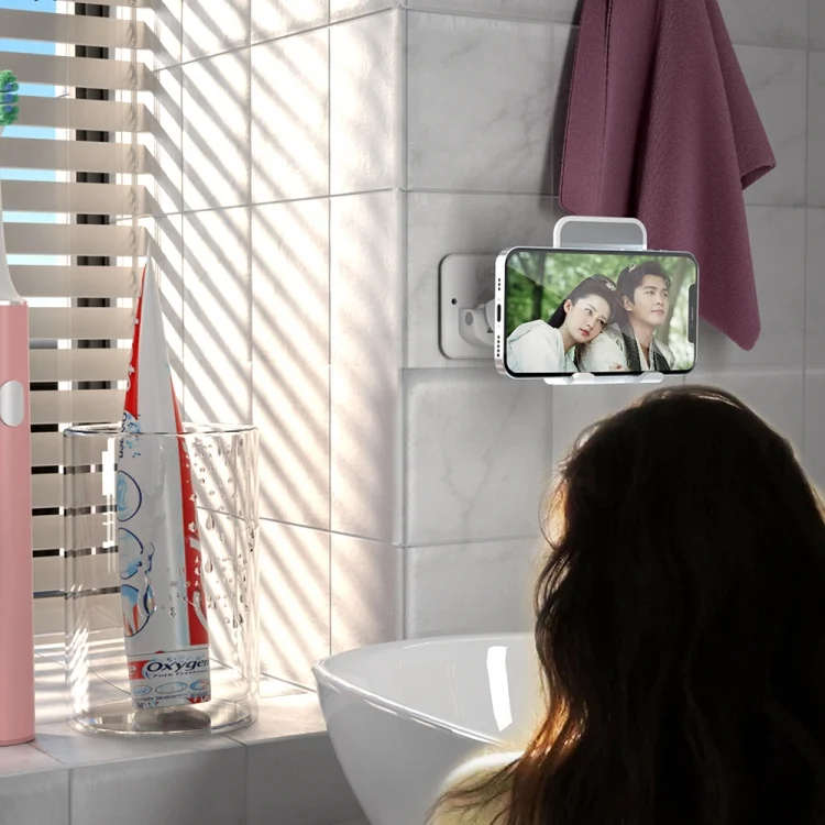 IP7G0905_B5.webp CCT11 Wall Paste Mobile Phone Bracket Foldable Lift Bathroom Kitchen Wall Bracket - Image 6