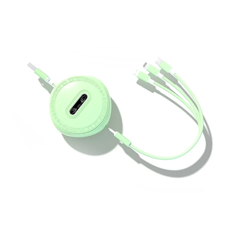 Micro + 8 Pin + Type-C / USB-C 3 In 1 Telescopic Charging Cable