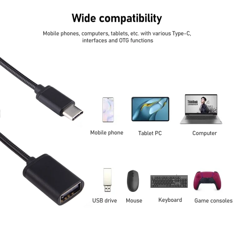 IP7G1448S_3.webp 8.3cm USB Female to Type-C Male Metal Wire OTG Cable Charging Data Cable - Image 4
