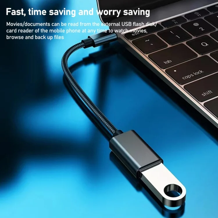 IP7G1448S_5.webp 8.3cm USB Female to Type-C Male Metal Wire OTG Cable Charging Data Cable - Image 6