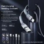 REMAX RC-124i 1m 2.4A USB to 8 Pin Aluminum Alloy Braid Fast Charging Data Cable for iPhone, iPad, 8 Pin - Image 3