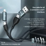 REMAX RC-011 1.2m 2.4A 4-in-1 USB to USB-C / Type-Cx2 + 8 Pin Fast Charging Data Cable - Image 3