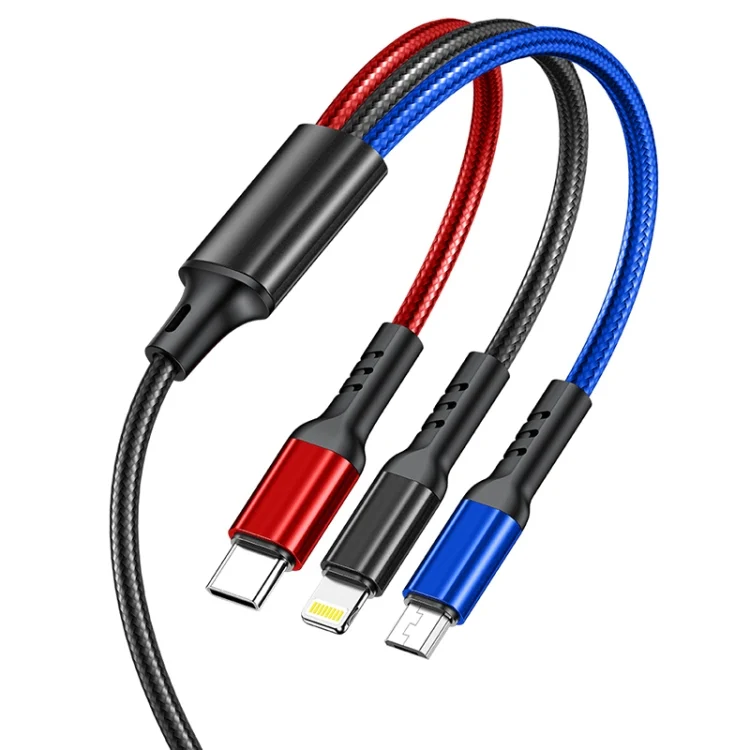 IP8G0678_2.webp awei CL-971 3 in 1 1.2m 2.4A USB to 8 Pin + Micro USB + USB-C / Type-C Multi Charging Cable - Image 3