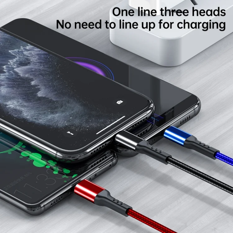 IP8G0678_5.webp awei CL-971 3 in 1 1.2m 2.4A USB to 8 Pin + Micro USB + USB-C / Type-C Multi Charging Cable - Image 6