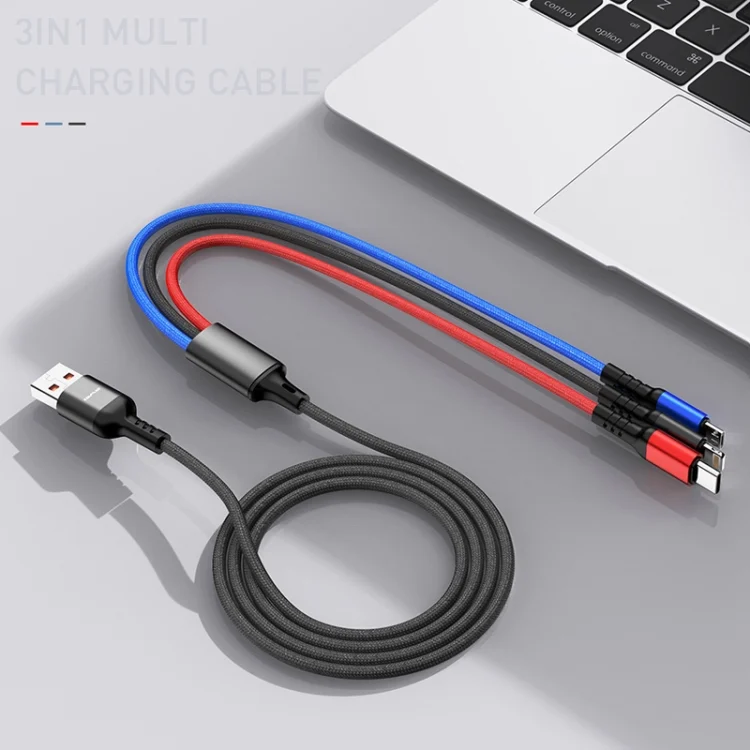 IP8G0678_9.webp awei CL-971 3 in 1 1.2m 2.4A USB to 8 Pin + Micro USB + USB-C / Type-C Multi Charging Cable - Image 10