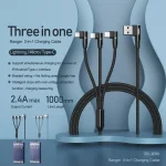 REMAX RC-167th 3 in 1 2.1A USB to 8 Pin + USB-C / Type-C + Micro USB Range Series Elbow Charging Cable, Cable Length: 1m - Image 3