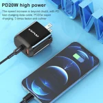 awei PD3 20W PD Type-C + QC 3.0 USB Interface Fast Charging Travel Charger with Data Cable, US Plug - Image 9