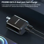 awei PD3 20W PD Type-C + QC 3.0 USB Interface Fast Charging Travel Charger with Data Cable, US Plug - Image 10