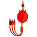 K042 1.2m 3A 3 in 1 USB to 8 Pin + USB-C / Type-C + Micro USB Bull Head Retractable Data Cable