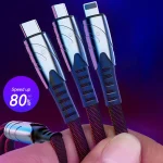 K051 1.2m 3 in 1 USB to 8 Pin + USB-C / Type-C + Micro USB Shark Fabric Data Cable - Image 2