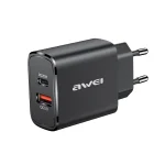 awei PD7 20W QC + PD Fast Charging Travel Charger Power Adapter, EU Plug, EU Plug
