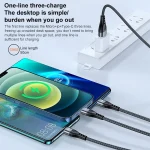 ADC-138 66W 3 in 1 USB to 8 Pin + Micro USB + USB-C / Type-C Fast Charging Braided Data Cable, Cable Length: 1.2m - Image 3