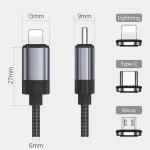 3 in 1 Fast Charging Magnetic Data Cable, Style: 1m Cable + 3 Magnetic Head - Image 2