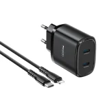 Yesido YC54 Dual USB-C / Type-C Travel Charger with 1m USB-C / Type-C to 8 Pin Cable, EU Plug, YC54