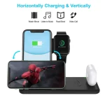 Q20 4 In 1 Wireless Charger Charging Holder Stand Station with Adapter For iPhone / Apple Watch / AirPods, Support Dual Phones Charging, Wireless Charger with Adapter - Image 3