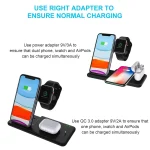 Q20 4 In 1 Wireless Charger Charging Holder Stand Station with Adapter For iPhone / Apple Watch / AirPods, Support Dual Phones Charging, Wireless Charger with Adapter - Image 6
