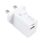 E087 20W USB-C / Type-C + USB Ports Fast Charging Travel Charger, UK Plug