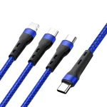 100W 6A Type-C to 8 Pin+Type-C+Micro USB Charging Data Cable, 1.3m