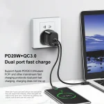 awei PD1 20W PD Type-C + QC 3.0 USB Interface Fast Charging Travel Charger with Data Cable, UK Plug - Image 10
