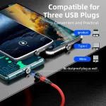 1m 3A Output 3 in 1 USB to 8 Pin + USB-C / Type-C + Micro USB 540 Degree Rotating Magnetic Data Sync Charging Cable, 1m 3 in 1 - Image 11