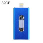 RQW-02 3 in 1 USB 2.0 & 8 Pin & Micro USB 32GB Flash Drive(Blue)