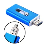 RQW-02 3 in 1 USB 2.0 & 8 Pin & Micro USB 64GB Flash Drive(Blue) - Image 3
