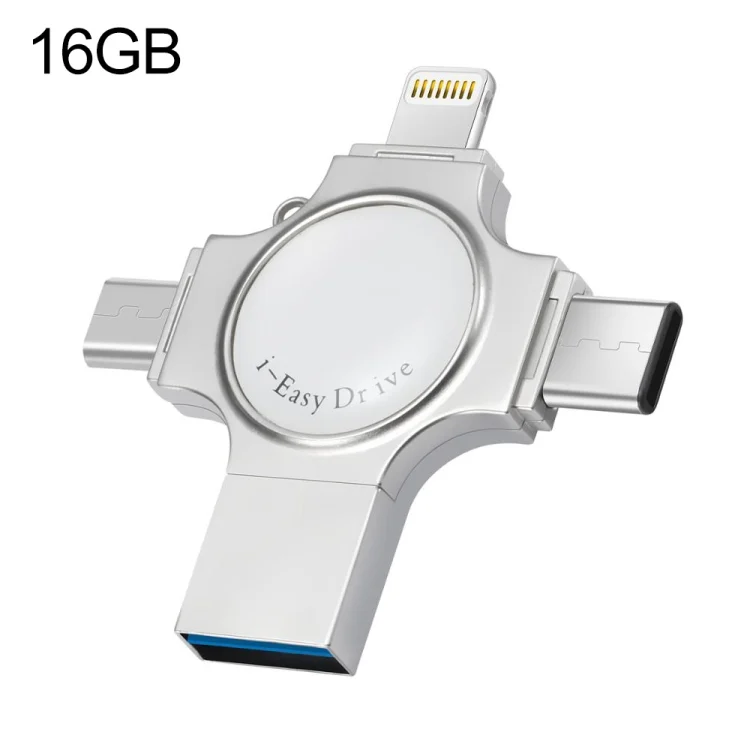 RQW-11S 4 in 1 USB 2.0 & 8 Pin & Micro USB & USB-C / Type-C 16GB Flash Drive, RQW-11S