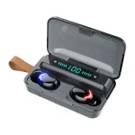 F9-5C Four-bar Breathing Light + Digital Display Noise Reduction Bluetooth Earphone with Hand Strap, F9-5C Four-bar Light with Strap Black, F9-5C Four-bar Light with Strap White