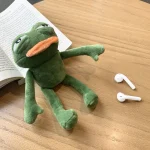 For AirPods 1 / 2 Plush Sad Frog Shape Earphone Protective Case with Hook - Image 6