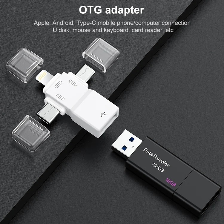 IPXS5723_1.webp USB 2.0 to 8 Pin + USB-C / Type-C + Micro USB  OTG Adapter - Image 2