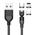 1m 2A Output 3 in 1 USB to 8 Pin + USB-C / Type-C + Micro USB Nylon Braided Rotate Magnetic Charging Cable, 1m 3 in 1 - Image 2