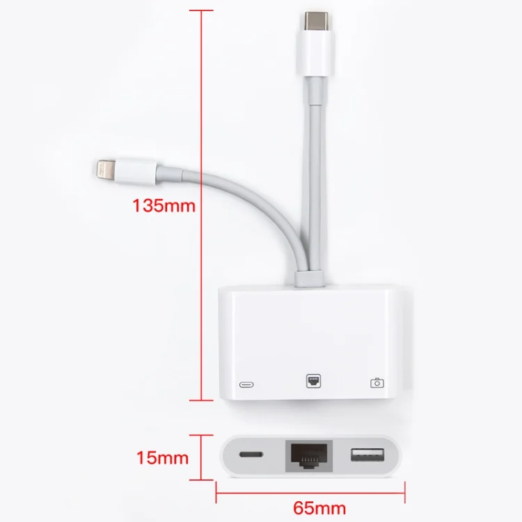 NA0022_2.webp NK-107 Pro 3 in 1 USB-C / Type-C + 8 Pin Male to USB + RJ45 + 8 Pin Charging Female Interface Adapter - Image 3