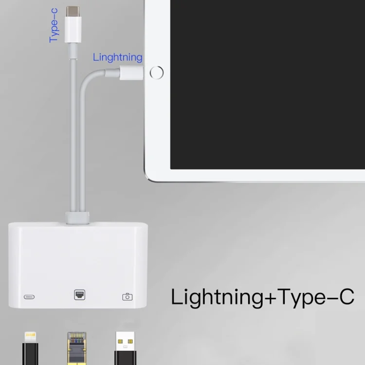 NA0022_9.webp NK-107 Pro 3 in 1 USB-C / Type-C + 8 Pin Male to USB + RJ45 + 8 Pin Charging Female Interface Adapter - Image 10