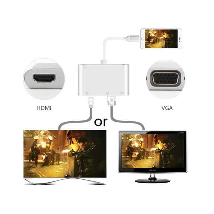 PC0210S_4.webp 3 in 1 8 Pin to HDMI / VGA / Audio Adapter - Image 5