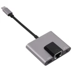 NK-1056TC 3 in 1 USB-C / Type-C Male to USB-C / Type-C Charging + Ethernet + 3.5mm Earphone Female Adapter